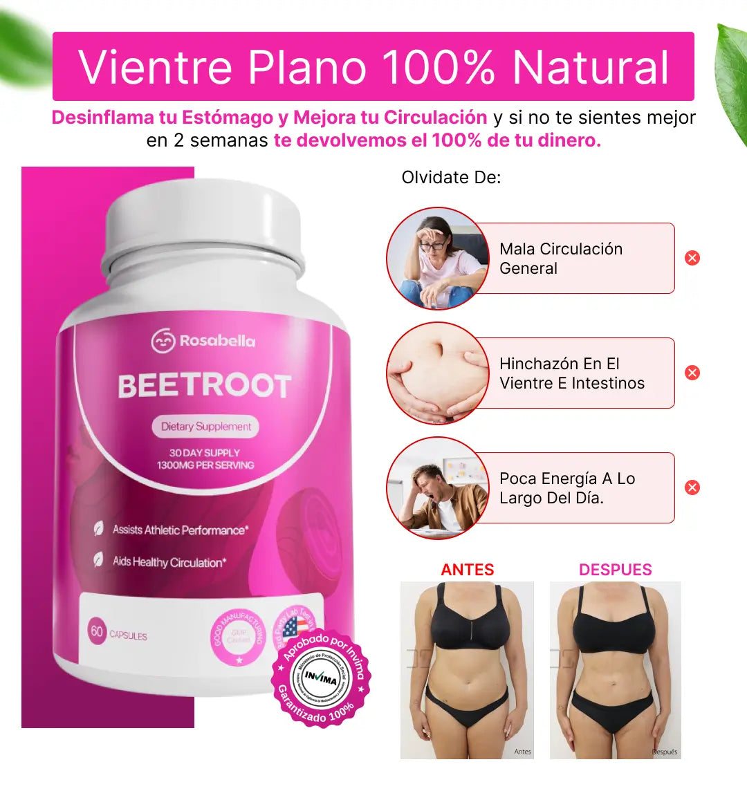 CÁPSULAS DE REMOLACHA ORGÁNICA ROSABELLA (1300 MG) PARA LA CIRCULACIÓN Y LA SALUD CARDÍACA