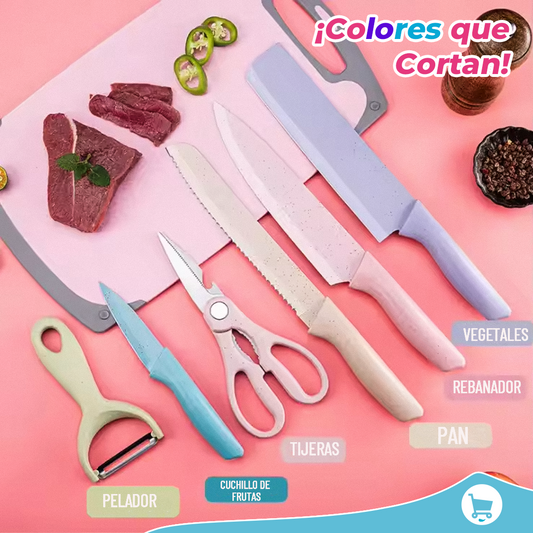 SET DE CUCHILLOS MULTICOLOR X 6 UNIDADES
