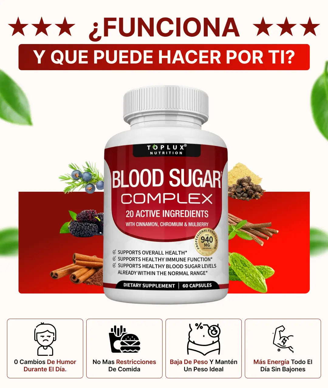 Blood Sugar x 60 capsulas Para aliviar azúcar inestable, sobre peso y cambios de humor